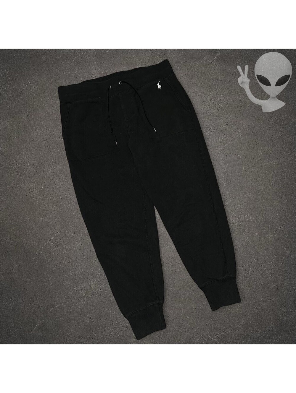 Polo Ralph Lauren Double Knit Jogger Sweatpants Mens US M Black White Pony